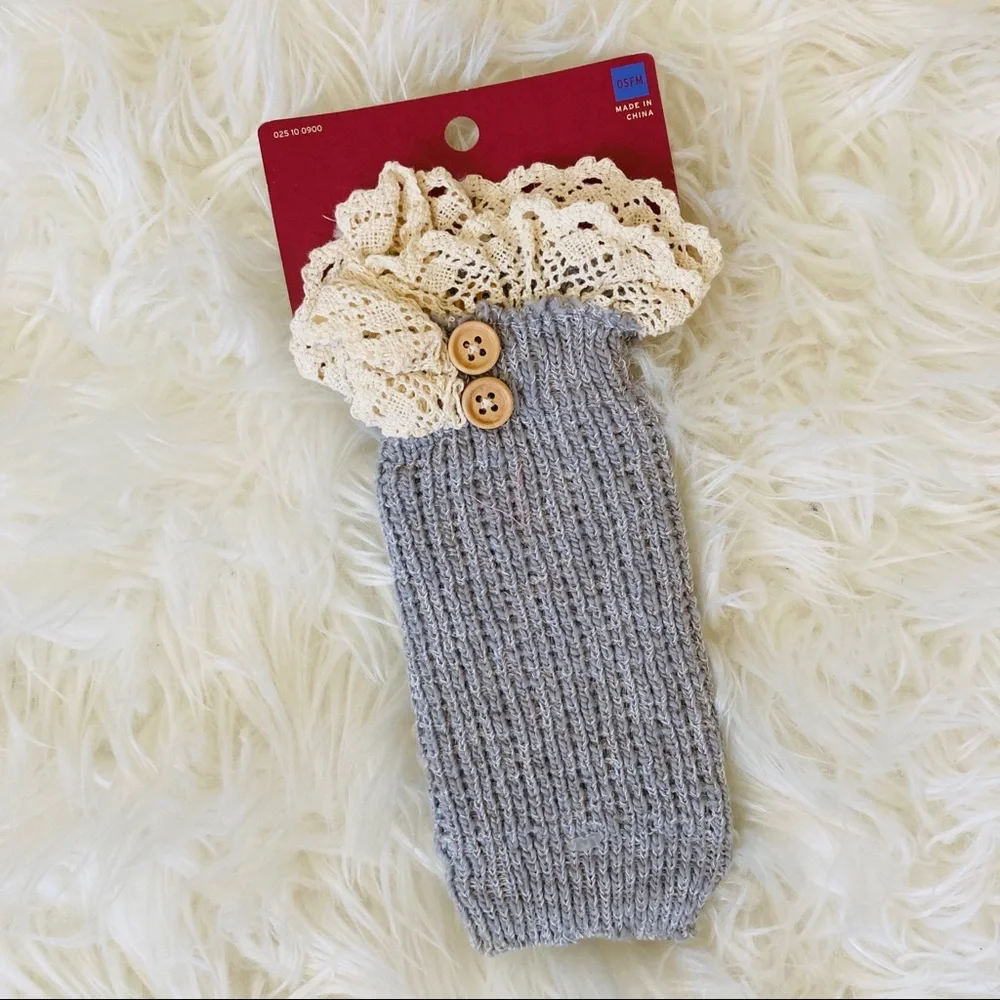 Merona Gray Lace Trim Boot Cuffs Knit Knee High NWT